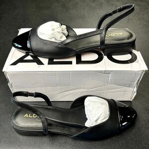 Womens Slingback Block Heels ALDO Clementinne Size 7.5 Black Pillow Walk NEW